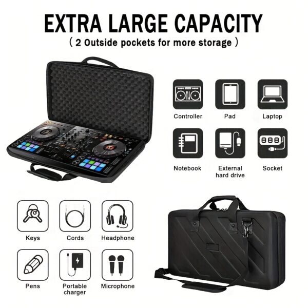 Portable Black EVA Storage Case for Pioneer DDJ RX2 & RX3 DJ Controllers - Durable Transport Organizer with Foam Insert for Easy Protection, Compact Design for On-the-Go DJs, Controller Transport Case | Sleek Black Case | EVA Foam Case
