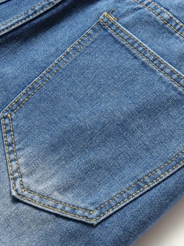 Oushen New Men's Embroidered Doll Jeans with Ripped Holes, Youth Trendy Slim Fit Long Pants