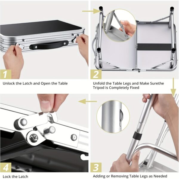 Portable Aluminum Folding Camping Table - Adjustable Height Lightweight with Carry Handle, Compact Foldable Design & Sturdy Legs for Outdoor Cooking, Picnic, Beach, Camp, Boat, Travel, Camping Table Foldable, Boat Table, Modern Slatted Top, Sturdy Construction