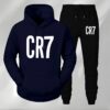 Men'S CR7 Soccer Jersey - Black Hooded Sweatshirt & Joggers Set, Quick-Dry Polyester, Loose Fit, Geometric Pattern, Ideal for Fall/Winter Sports & Casual Wear, Soccer Jersey|Casual Sportswear|Stretchy Fabric