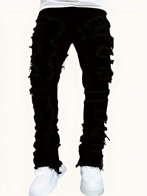 product-fancy-fa58a27f-713a-4b6e-b309-35501c1119fe Men's Frayed Denim Pants With Pockets, Causal Cotton Slim-fit Jeans For Outdoor Activities