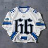 Men'S #66 3D Printed Hockey Jersey - White with Blue Accents, Short Sleeve, Round Neck, Polyester, Casual Sports Shirt, Perfect for Fans and Players, Fan Merchandise | Sporty Casual Shirt | Durable Fabric, Hockey Jersey