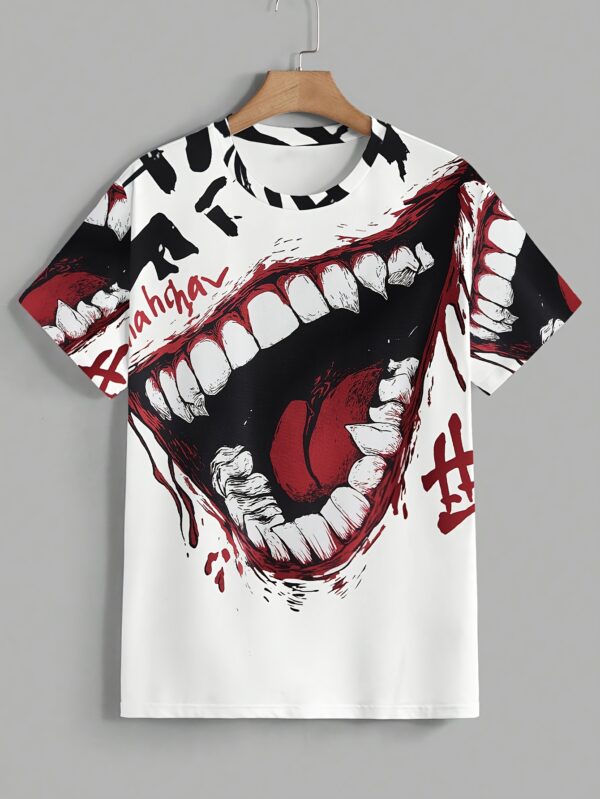 Men'S Novelty Print Casual Short Sleeve T-Shirt, Polyester Crew Neck Tee with Slight Stretch, Knit Fabric Patterned Design for Summer