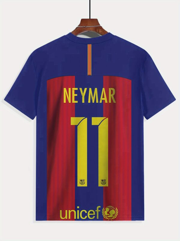 Men's Neymar 11 Barcelona Jersey T-Shirt - Official Soccer Player Design, 100% Polyester Breathable Summer Football Fan Apparel, Authentic Camp Nou Style Casual Sports Top with Printed Number 11 & Crest, Game Day Outfit, Crew Neck Tee, Machine Washable, Lightweight Material, Athletic Wear