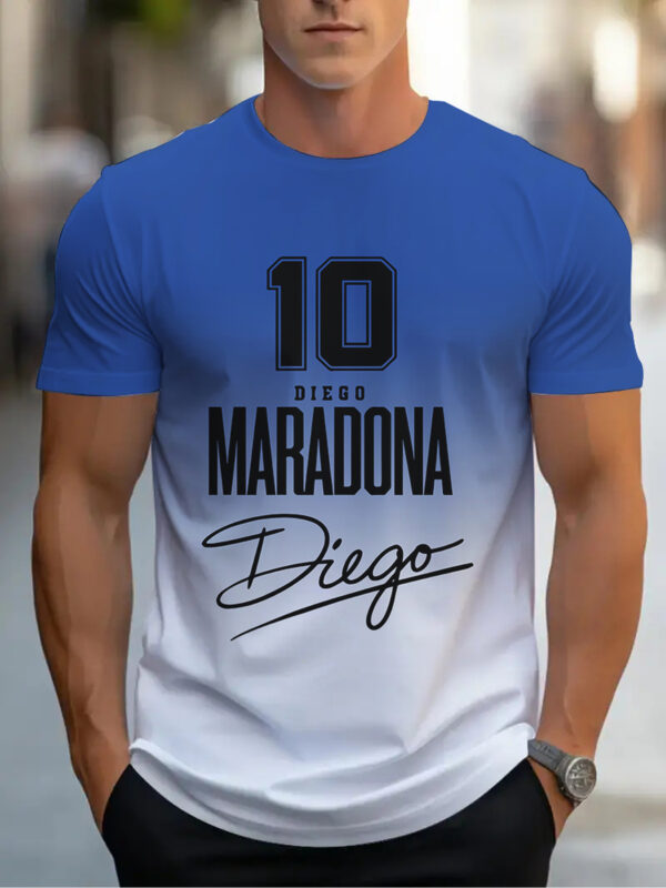 Men'S Maradona Soccer Jersey T-Shirt - Blue & White Casual Summer Tee with "10 Diego Maradona" Print, Breathable Polyester Fabric, Loose Fit for Casual Attire, Machine Washable, Everyday Tshirt | Sporty Design | Comfortable Fit