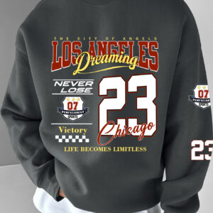Men'S Los Angeles 23 Basketball Graphic Sweatshirt - "Never Lose" & "Life Becomes Limitless" Motivational Print, Black with Red & White Design, Soft Polyester, Perfect for Casual Wear & Outdoor Sports, Basketball Shirt