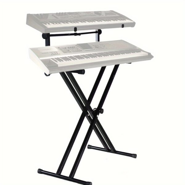 Pro Series Portable 2-Tier Double Keyboard Stand with Locking Straps, Adjustable Height & Angle, Sturdy X-Frame Design - Heavy-Duty Black Iron Construction for Stage, Studio, Home Use - Secure Keyboard Holder & Durable Music Equipment Setup, Studio Furniture, Locking Mechanism
