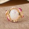 product-open-2024-09-30-1727681588036-1d09f9147eec4f8183603cef945e6795-goods Elegant Vintage-Inspired Enamel Ring with Synthetic Opal - Noble Golden Plated, Pink Floral Accents, Perfect for Holiday Parties & Daily Wear, Unique Gift Idea, Holiday Accessory|Elegant Enamel Ring|Detailed Craftsmanship, Christmas Jewelry