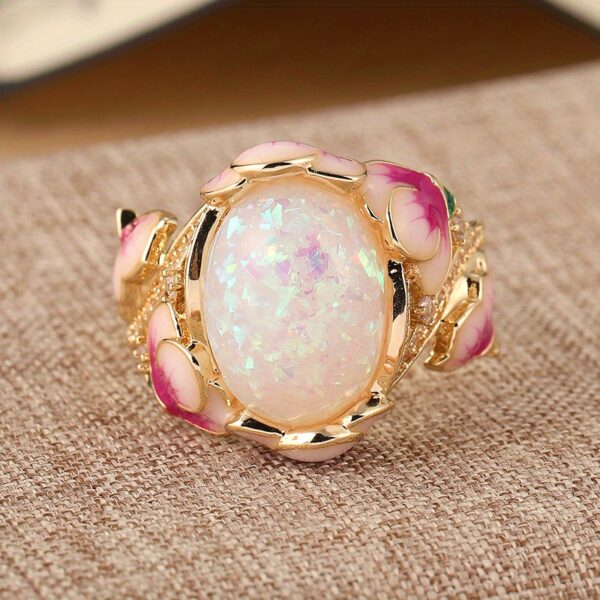 product-open-2024-09-30-1727681588036-1d09f9147eec4f8183603cef945e6795-goods Elegant Vintage-Inspired Enamel Ring with Synthetic Opal - Noble Golden Plated, Pink Floral Accents, Perfect for Holiday Parties & Daily Wear, Unique Gift Idea, Holiday Accessory|Elegant Enamel Ring|Detailed Craftsmanship, Christmas Jewelry