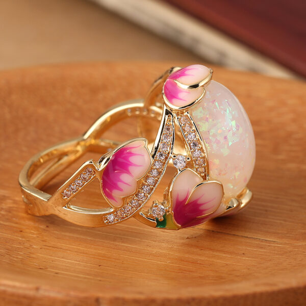 product-open-2024-09-30-1727681588982-c2b25ce0a70f4714ae4345e9fdfc9874-goods Elegant Vintage-Inspired Enamel Ring with Synthetic Opal - Noble Golden Plated, Pink Floral Accents, Perfect for Holiday Parties & Daily Wear, Unique Gift Idea, Holiday Accessory|Elegant Enamel Ring|Detailed Craftsmanship, Christmas Jewelry