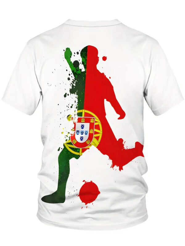 Men's Portugal Football Team Jersey T-Shirt - Cristiano Ronaldo CR7 Inspired Design, Breathable Polyester Knit Fabric, Plus Size Available, Green & Red Soccer Fan Apparel for Sports & Casual Wear, Durable 3D Print Cristiano Ronaldo Action Figure & Portugal Crest, Machine Washable, Regular Fit Short Sleeve, Style Football Fan Outfit, Game Day Shirt, Graffiti Print Design, PLUS SIZE
