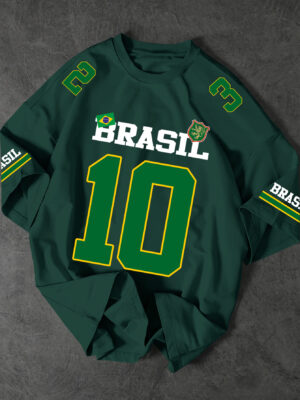 Men'S Brazilian Soccer Jersey T-Shirt - Black with Bold '10' Numerals - Loose Fit Streetwear Tee - Lightweight Summer Shirt for Sports & Casual Outfits - Brazilian Flag Colors - Adult Men'S Clothing, Brazil Soccer Jersey, Casual Wear, Sporty Look, Breathable Fabric, Game Day Outfit, Street Style Clothing, Durable Construction, Print Top, Streetwear Lovers