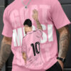 Men's Lionel Messi Soccer Jersey Replica T-Shirt - Pastel Pink, Lightweight Breathable Fabric with Messi Action Print, Machine Washable Barcelona Style Shirt for Soccer Fans, Games, Training - Plus Size Available, Soccer Tshirt, Fan Merchandise, Fan Tribute Design, Durable Print, Fan Apparel, Sports Enthusiasts, Game Day Outfit, Trendy Casual Wear, Highquality Print, Football Fanwear, Casual Wearers, PLUS SIZE