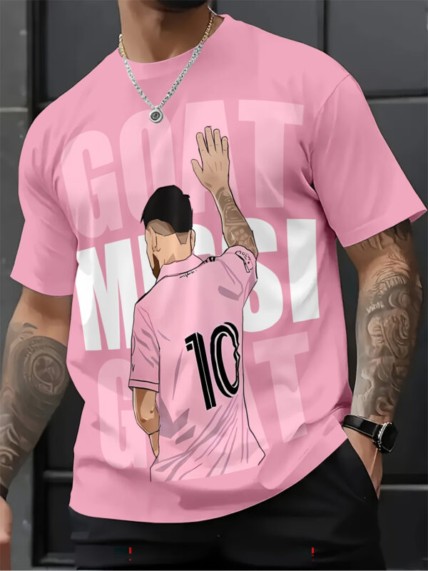 Men's Lionel Messi Soccer Jersey Replica T-Shirt - Pastel Pink, Lightweight Breathable Fabric with Messi Action Print, Machine Washable Barcelona Style Shirt for Soccer Fans, Games, Training - Plus Size Available, Soccer Tshirt, Fan Merchandise, Fan Tribute Design, Durable Print, Fan Apparel, Sports Enthusiasts, Game Day Outfit, Trendy Casual Wear, Highquality Print, Football Fanwear, Casual Wearers, PLUS SIZE