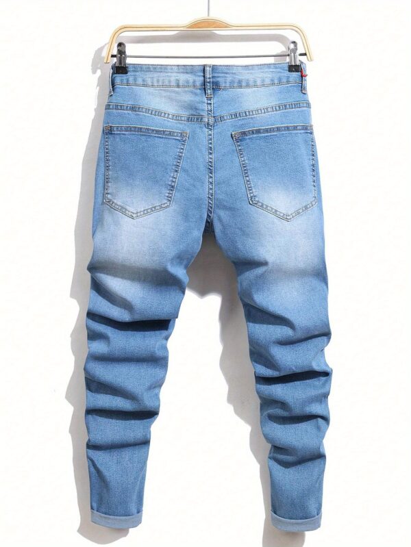 Men'S Slim-Fit Straight-Leg Jeans with Slant Pockets - Dark Blue Washed Denim, Light Blue Cargo Style, Mid-Stretch Comfort Fit for Casual & Business Casual Wear, Versatile Clothing, Classic Design, Stretch Fabric