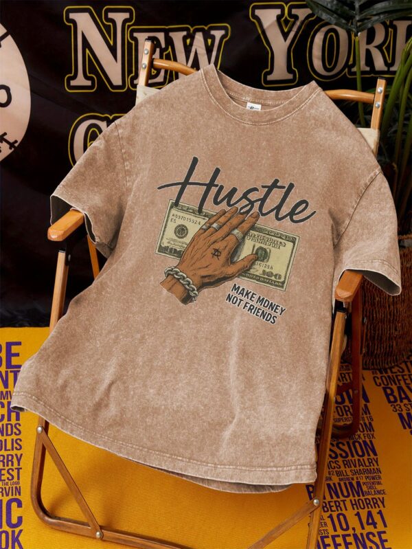 PRIVATHINKER Men's Heavyweight 230GSM Pure Cotton T-Shirt - "Make Money Not Friends" Hustle Graphic Tee, Dark Gray Vintage Washed Streetwear Shirt for Young Adults - Drop Shoulder Summer Top with Money Motif, Relaxed Fit Clothing, Casual Outings Apparel, Digital Print Quality, Urban Style, Retro Design, Breathable Material, Round Neck Tee, Fashion Enthusiasts