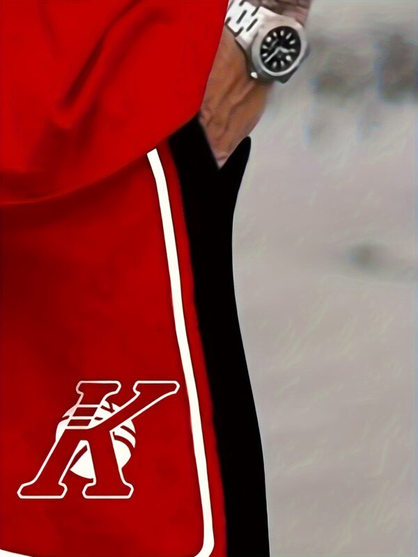 Men'S Plus Size 2pcs Set - Red & Black New York 32 Jersey T-Shirt and Shorts, Summer Casual Wear, Round Neck, Knit Fabric, Slight Stretch, Regular Fit, Casual Attire | Sporty Look | Slight Stretch Materia