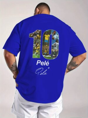 Men's Brazilian Football Star Graphic T-Shirt - Neymar, Pele & Ronaldo Action Print, Number 10 Jersey Design, Olive Green with "PELO" Lettering, Breathable Medium Stretch Fabric, Casual Sports Fan Apparel for Soccer Enthusiasts, PLUS SIZE