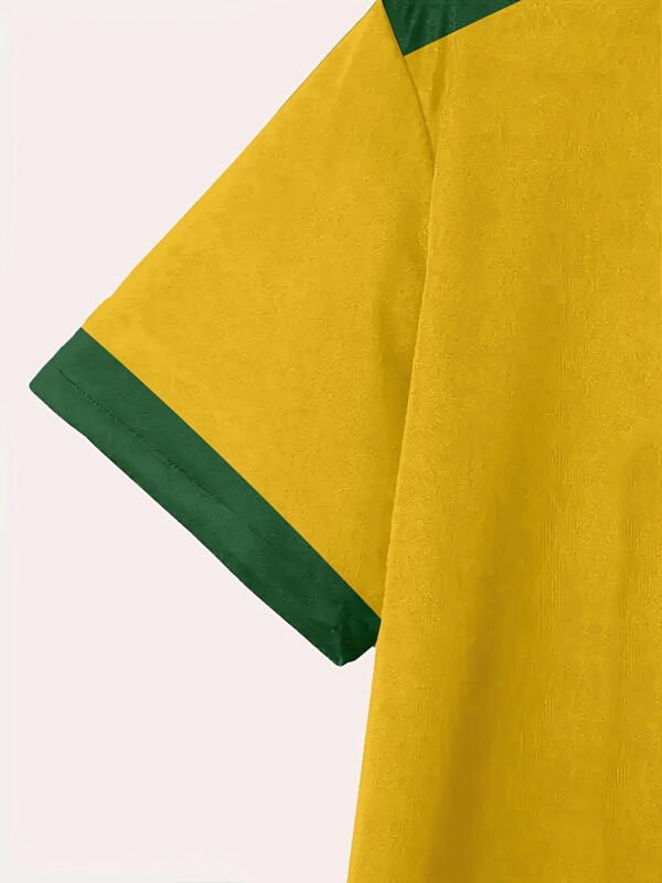 Men'S Brazil Soccer Jersey T-Shirt - Yellow with Green Trim, Breathable Polyester, Round Neck, Casual Streetwear for Summer, Ideal for Hiking, Running & Weekend Outings, PLUS SIZE, Knit