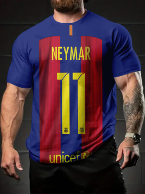 Men's Neymar 11 Barcelona Jersey T-Shirt - Official Soccer Player Design, 100% Polyester Breathable Summer Football Fan Apparel, Authentic Camp Nou Style Casual Sports Top with Printed Number 11 & Crest, Game Day Outfit, Crew Neck Tee, Machine Washable, Lightweight Material, Athletic Wear
