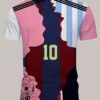 3D Men'S Soccer Jersey- Pink, Blue and White Striped Design with Number 10, Casual Crew Neck for Casual Outfits, Soccer Jerseys, Durable Fabric, Plus Size