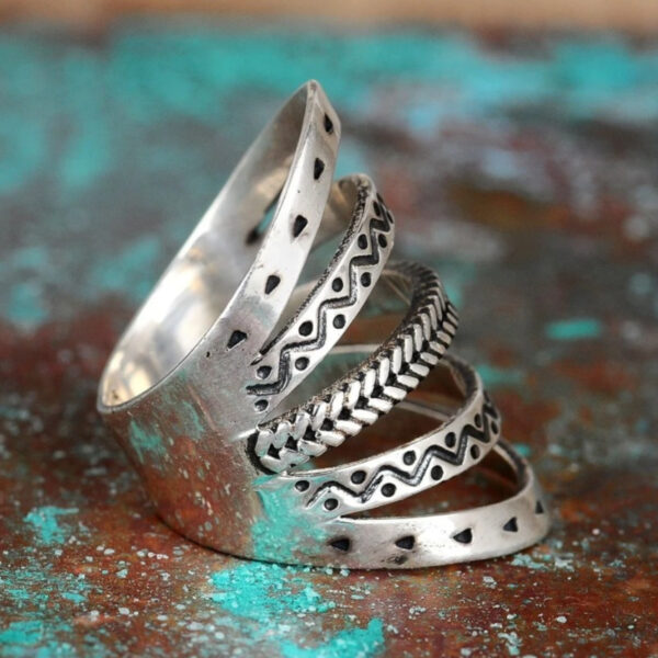 product-open-5461cf7740c04d8fa0274d8a0ab40979-goods Simple Retro 5 Band Different Patterns Wide Rings for Women Daily Party Summer Vacation Style Accessories