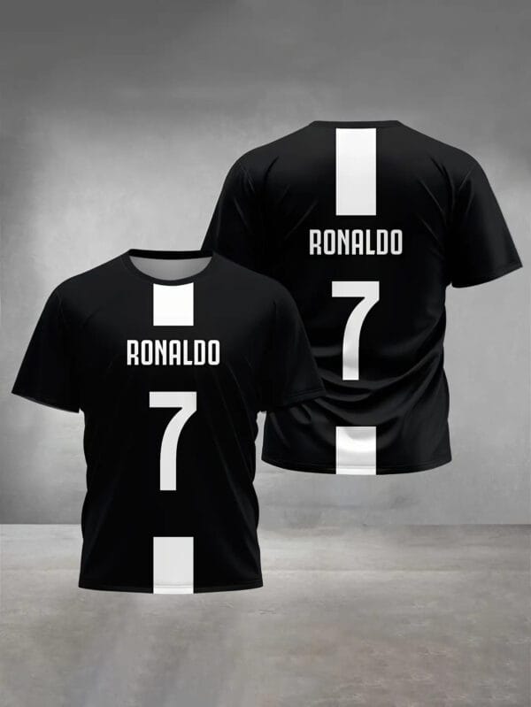 Men's Custom Ronaldo #7 Soccer Jersey-like T-Shirt - Personalized Name Option (Add Your Number, Black/Red/White Accent) - Breathable Athletic Tee for Sports, Casual Outfits - Machine Washable Fan Gear Gift for Cristiano Ronaldo Inspired Players