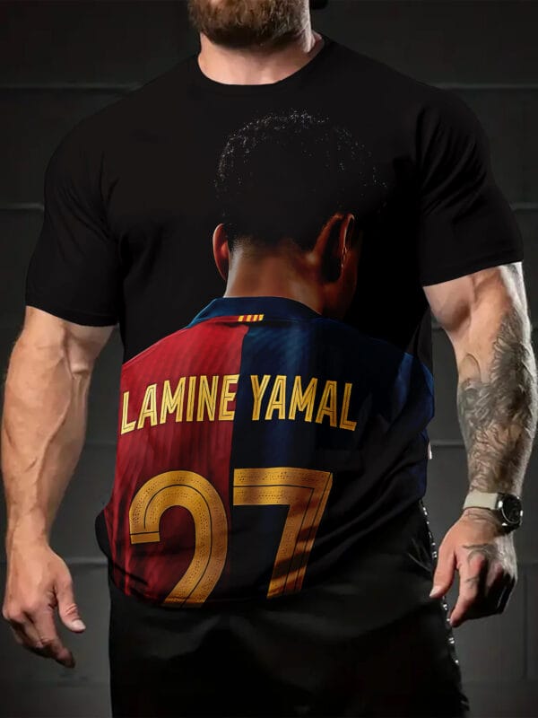 product-open-5760ea93fa8e4e25b7d302377c74f5b5-goods Men'S Lamine Yamal Number 27 Soccer Jersey T-Shirt - 100% Polyester Wrinkle-Resistant Loose Fit Breathable Summer Tee with Vibrant Print, Round Neck Casual & Athletic Wear, Sports Fan Apparel, Sporty Design, Wrinkleresistant Fabric