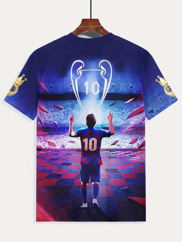 product-open-598a9e0547bf47bfae2ccfddd01e9cc7-goods Men'S 3D Digital Print Soccer Jersey T-Shirt - Vibrant Blue & Red Checkered Design, Golden Trophy & "25.4cm Graphic, Comfortable Round Neck Short Sleeve for Casual & Sporty Wear, Perfect Gift for Sports Fans, Soccer Shirts, Fan Merchandise, Durable Fabric