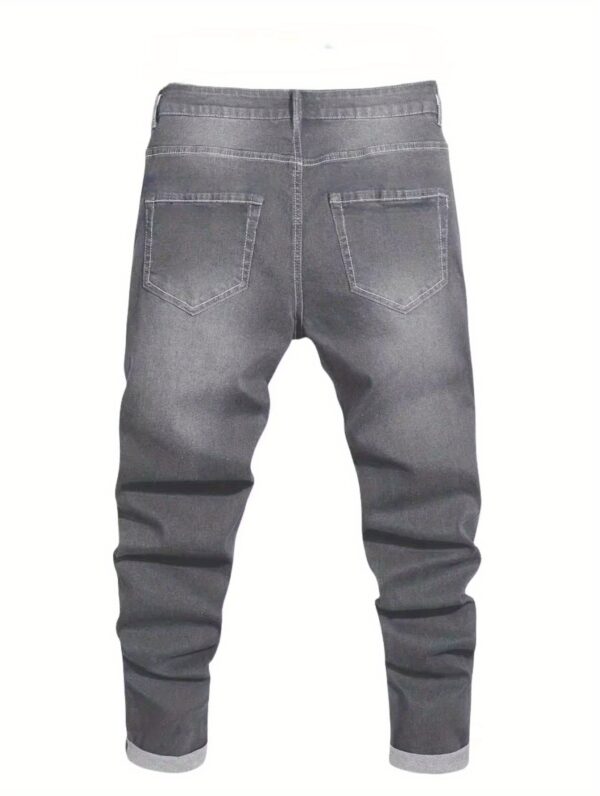 1pc Men's skinny jeans, casual and versatile in American street hip-hop, suitable for daily wear in all seasons