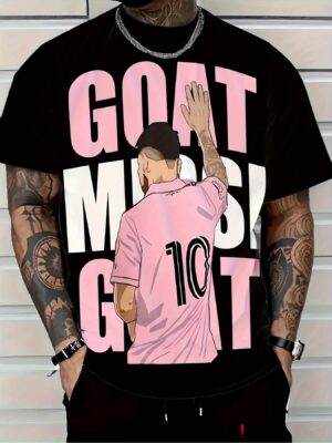 Men's Lionel Messi Soccer Jersey Replica T-Shirt - Pastel Pink, Lightweight Breathable Fabric with Messi Action Print, Machine Washable Barcelona Style Shirt for Soccer Fans, Games, Training - Plus Size Available, Soccer Tshirt, Fan Merchandise, Fan Tribute Design, Durable Print, Fan Apparel, Sports Enthusiasts, Game Day Outfit, Trendy Casual Wear, Highquality Print, Football Fanwear, Casual Wearers, PLUS SIZE