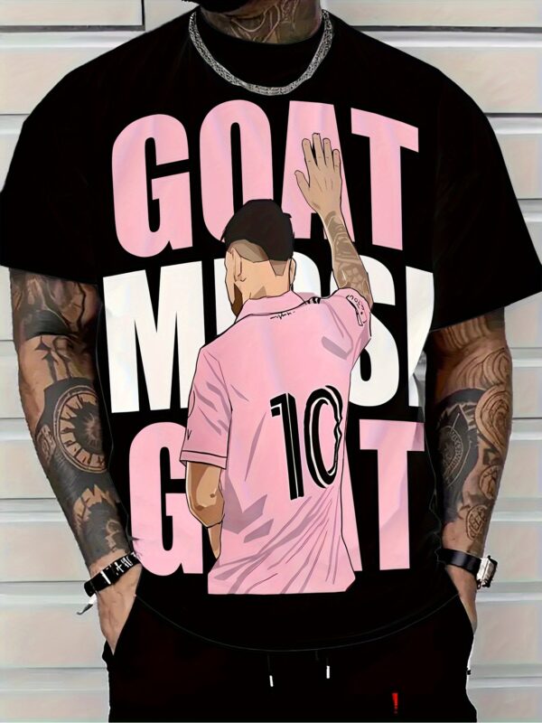 Men's Lionel Messi Soccer Jersey Replica T-Shirt - Pastel Pink, Lightweight Breathable Fabric with Messi Action Print, Machine Washable Barcelona Style Shirt for Soccer Fans, Games, Training - Plus Size Available, Soccer Tshirt, Fan Merchandise, Fan Tribute Design, Durable Print, Fan Apparel, Sports Enthusiasts, Game Day Outfit, Trendy Casual Wear, Highquality Print, Football Fanwear, Casual Wearers, PLUS SIZE