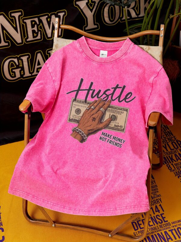 PRIVATHINKER Men's Heavyweight 230GSM Pure Cotton T-Shirt - "Make Money Not Friends" Hustle Graphic Tee, Dark Gray Vintage Washed Streetwear Shirt for Young Adults - Drop Shoulder Summer Top with Money Motif, Relaxed Fit Clothing, Casual Outings Apparel, Digital Print Quality, Urban Style, Retro Design, Breathable Material, Round Neck Tee, Fashion Enthusiasts