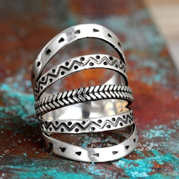 product-open-7939d420930b44559b7f75044210e7d7-goods Simple Retro 5 Band Different Patterns Wide Rings for Women Daily Party Summer Vacation Style Accessories