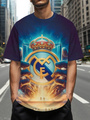 Men'S Soccer T-Shirt - Official RM Badge Graphic Tee, Lightweight Breathable Athletic Shirt for Training, Matches & Casual Wear - Ideal Gift for Madrid Fans, Soccer Jersey, Sports Apparel, Sporty Design, Durable Material, Fan Merchandise, Sports Enthusiasts, Match Day Outfit, Loose Fit Tee, Highquality Print, Football Jersey, Football Supporters