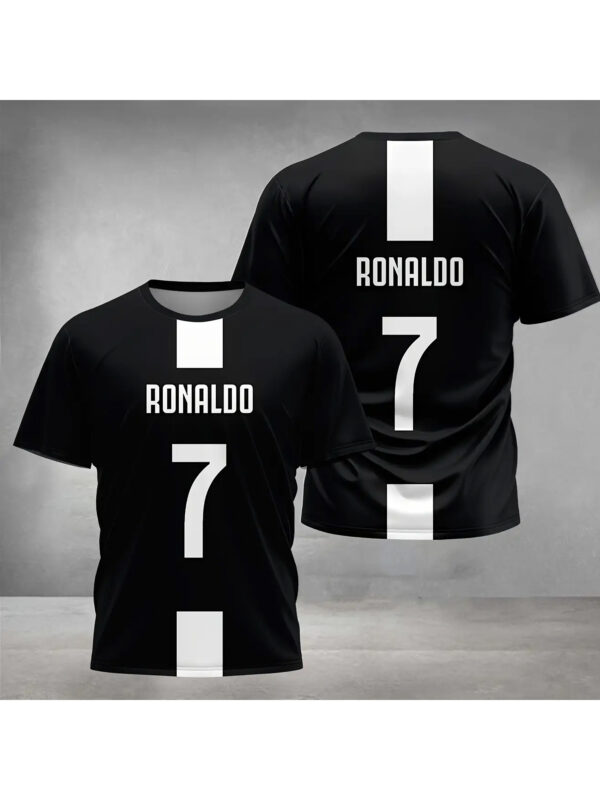 Men's Custom Ronaldo #7 Soccer Jersey-like T-Shirt - Personalized Name Option (Add Your Number, Black/Red/White Accent) - Breathable Athletic Tee for Sports, Casual Outfits - Machine Washable Fan Gear Gift for Cristiano Ronaldo Inspired Players