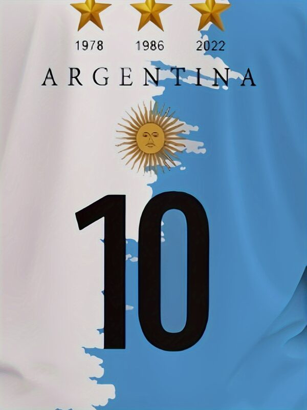 Men's Heavyweight Argentina National Team Soccer Jersey T-Shirt - Official Sun Emblem & Number 10 Design, White & Blue Contrast, Regular Fit Short Sleeve, Machine Washable, Plus Size Available for Fans & Supporters, Game Day Outfit, Casual Sports Wear, Patriotic Design, Classic Round Neck, Highquality Print, Durable Fabric, Supporter Shirt, Football Enthusiasts, Sports Collectors, PLUS SIZE