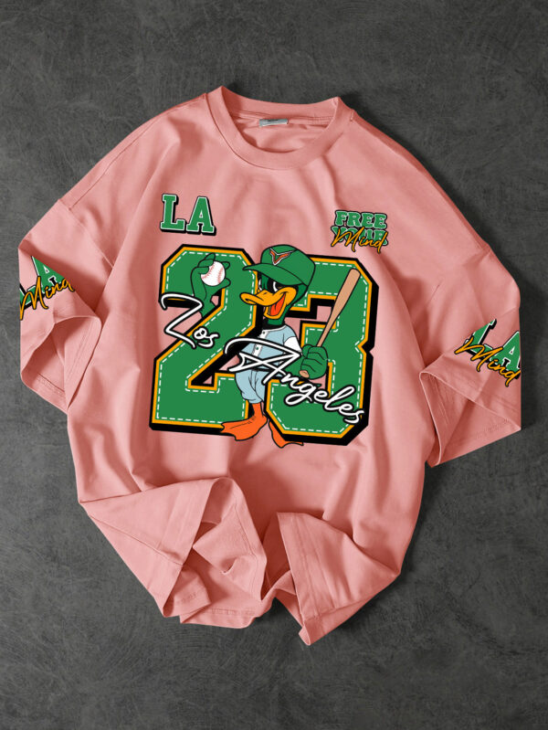 Men'S Casual Streetwear T-Shirt with Cartoon Baseball Duck & Number 23 Print - Black, Loose Fit, Short Sleeve, Round Neck, Summer Fashion, Casual Summer Wear | Cartoon Print Tee | Comfortable Fit, Baseball T Shirt, Sportswear Lifestyle, Youth Jersey, Fashionable Sportwear, Comfortable Breathability