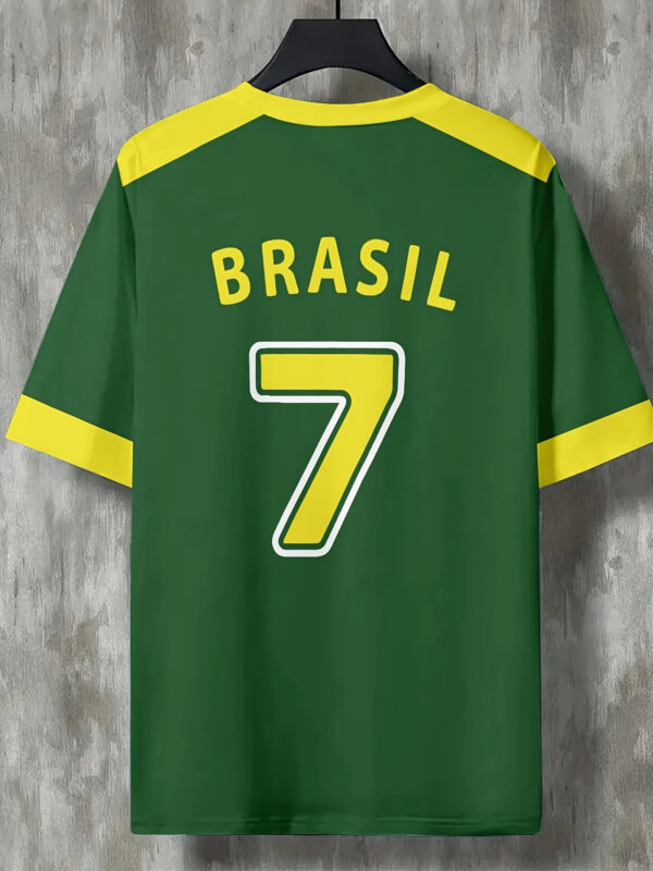 Men'S Brazil Soccer Jersey T-Shirt - Yellow with Green Trim, Breathable Polyester, Round Neck, Casual Streetwear for Summer, Ideal for Hiking, Running & Weekend Outings, PLUS SIZE, Knit