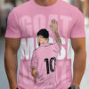Men's Lionel Messi Soccer Jersey Replica T-Shirt - Pastel Pink, Lightweight Breathable Fabric with Messi Action Print, Machine Washable Barcelona Style Shirt for Soccer Fans, Games, Training - Plus Size Available, Soccer Tshirt, Fan Merchandise, Fan Tribute Design, Durable Print, Fan Apparel, Sports Enthusiasts, Game Day Outfit, Trendy Casual Wear, Highquality Print, Football Fanwear, Casual Wearers, PLUS SIZE