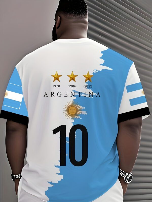 Men's Heavyweight Argentina National Team Soccer Jersey T-Shirt - Official Sun Emblem & Number 10 Design, White & Blue Contrast, Regular Fit Short Sleeve, Machine Washable, Plus Size Available for Fans & Supporters, Game Day Outfit, Casual Sports Wear, Patriotic Design, Classic Round Neck, Highquality Print, Durable Fabric, Supporter Shirt, Football Enthusiasts, Sports Collectors, PLUS SIZE