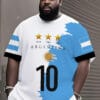Men's Heavyweight Argentina National Team Soccer Jersey T-Shirt - Official Sun Emblem & Number 10 Design, White & Blue Contrast, Regular Fit Short Sleeve, Machine Washable, Plus Size Available for Fans & Supporters, Game Day Outfit, Casual Sports Wear, Patriotic Design, Classic Round Neck, Highquality Print, Durable Fabric, Supporter Shirt, Football Enthusiasts, Sports Collectors, PLUS SIZE