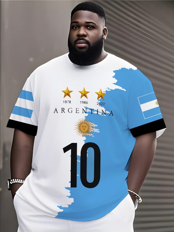 Men's Heavyweight Argentina National Team Soccer Jersey T-Shirt - Official Sun Emblem & Number 10 Design, White & Blue Contrast, Regular Fit Short Sleeve, Machine Washable, Plus Size Available for Fans & Supporters, Game Day Outfit, Casual Sports Wear, Patriotic Design, Classic Round Neck, Highquality Print, Durable Fabric, Supporter Shirt, Football Enthusiasts, Sports Collectors, PLUS SIZE