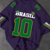 Men'S Brazilian Soccer Jersey T-Shirt - Black with Bold '10' Numerals - Loose Fit Streetwear Tee - Lightweight Summer Shirt for Sports & Casual Outfits - Brazilian Flag Colors - Adult Men'S Clothing, Brazil Soccer Jersey, Casual Wear, Sporty Look, Breathable Fabric, Game Day Outfit, Street Style Clothing, Durable Construction, Print Top, Streetwear Lovers