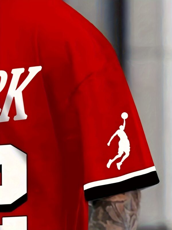 Men'S Plus Size 2pcs Set - Red & Black New York 32 Jersey T-Shirt and Shorts, Summer Casual Wear, Round Neck, Knit Fabric, Slight Stretch, Regular Fit, Casual Attire | Sporty Look | Slight Stretch Materia