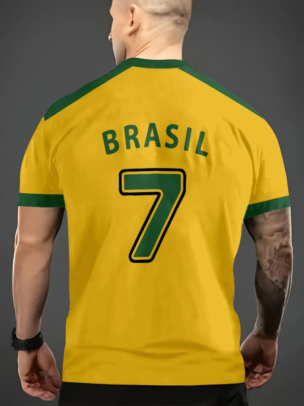 Men'S Brazil Soccer Jersey T-Shirt - Yellow with Green Trim, Breathable Polyester Fabric, Regular Fit, Ideal for Outdoor Activities & Casual Wear, Casual Wear Shirt | Sporty Design | Knit Construction, PLUS SIZE