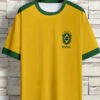 Men'S Brazil Soccer Jersey T-Shirt - Yellow with Green Trim, Breathable Polyester Fabric, Regular Fit, Ideal for Outdoor Activities & Casual Wear, Casual Wear Shirt | Sporty Design | Knit Construction, PLUS SIZE