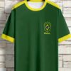 Men'S Brazil Soccer Jersey T-Shirt - Yellow with Green Trim, Breathable Polyester Fabric, Regular Fit, Ideal for Outdoor Activities & Casual Wear, Casual Wear Shirt | Sporty Design | Knit Construction, PLUS SIZE
