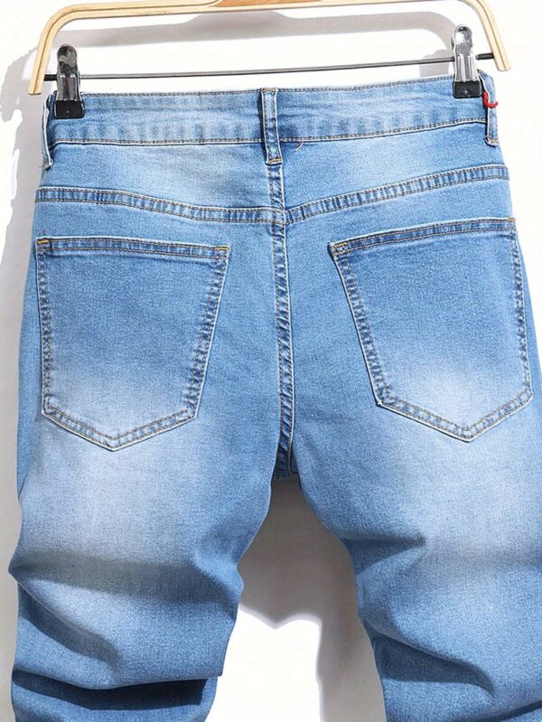 Men'S Slim-Fit Straight-Leg Jeans with Slant Pockets - Dark Blue Washed Denim, Light Blue Cargo Style, Mid-Stretch Comfort Fit for Casual & Business Casual Wear, Versatile Clothing, Classic Design, Stretch Fabric