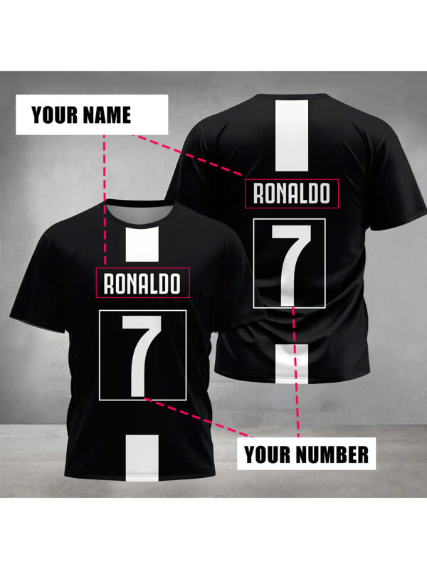 Men's Custom Ronaldo #7 Soccer Jersey-like T-Shirt - Personalized Name Option (Add Your Number, Black/Red/White Accent) - Breathable Athletic Tee for Sports, Casual Outfits - Machine Washable Fan Gear Gift for Cristiano Ronaldo Inspired Players